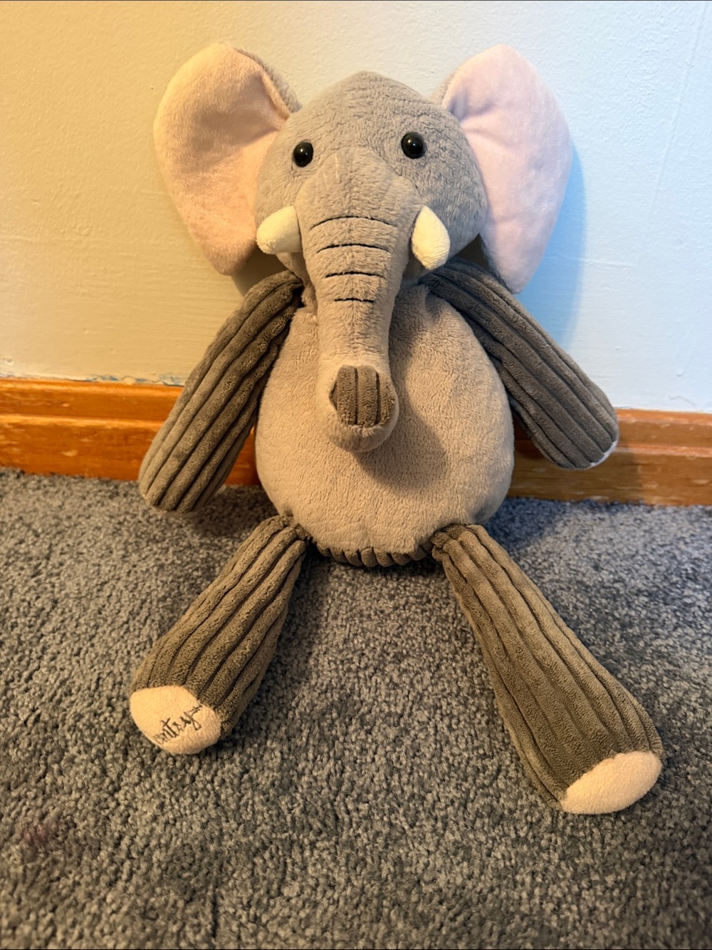 Scentsy Grey Elephant Plush with Pink Ears - Soft Corduroy Limbs